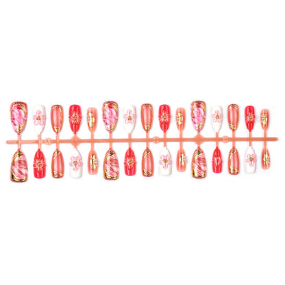 Elegantes Blumen- und Metallic-Press-On-Nagelkunst-Set Brehn