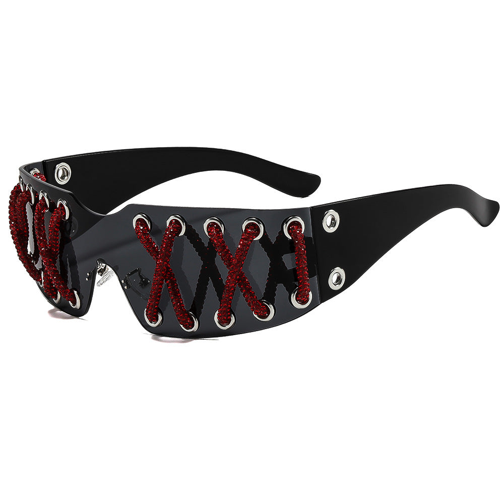 Damen futuristische Design-Sonnenbrille mit einzigartigem Dekor Brehn