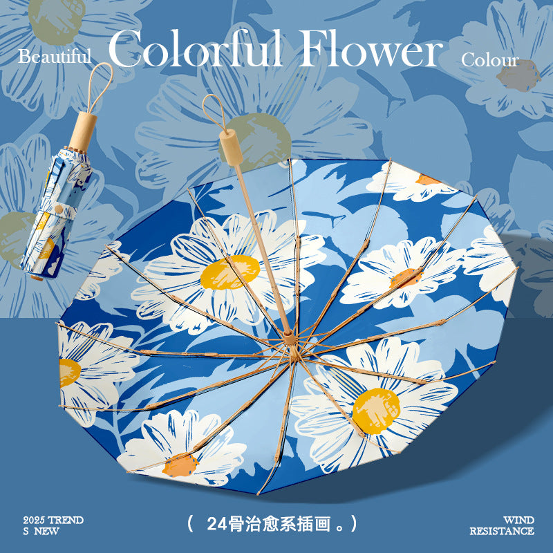Damen stilvoller und leichter Faltregenschirm mit elegantem Blumenmuster Brehn