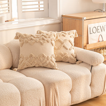 Texturiertes Tufted Boho Shag Akzent-Wurfkissen mit Quasten-Ecken und abnehmbarem Bezug