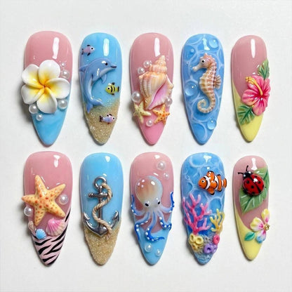 Ocean-Inspirierte 3D-Nagelkunst-Set Brehn