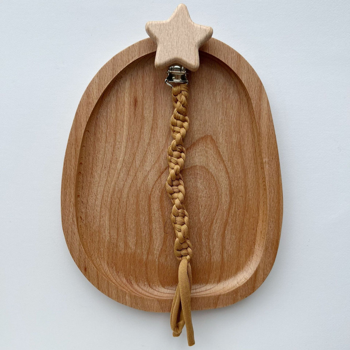 Geflochtener Baumwolle Schnullerleine mit Holzstern Sicherheitsklammer