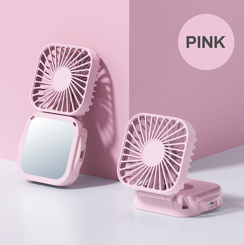 Unisex nan kompakt faltbarer Clip-on Handventilator mit integriertem Spiegel, verstellbarem Neigungswinkel und USB-wiederaufladbarem Akku Brehn