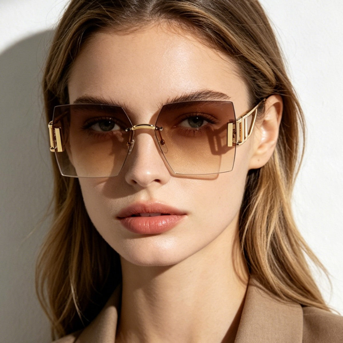 Damen quadratische Sonnenbrille mit luxuriösem Metallrahmen Brehn