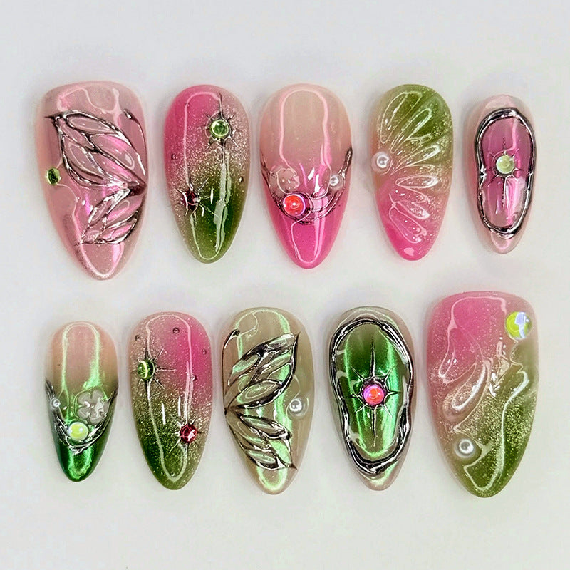 Dekoratives Press-On Nagelkunst-Set mit botanischen Designs Brehn