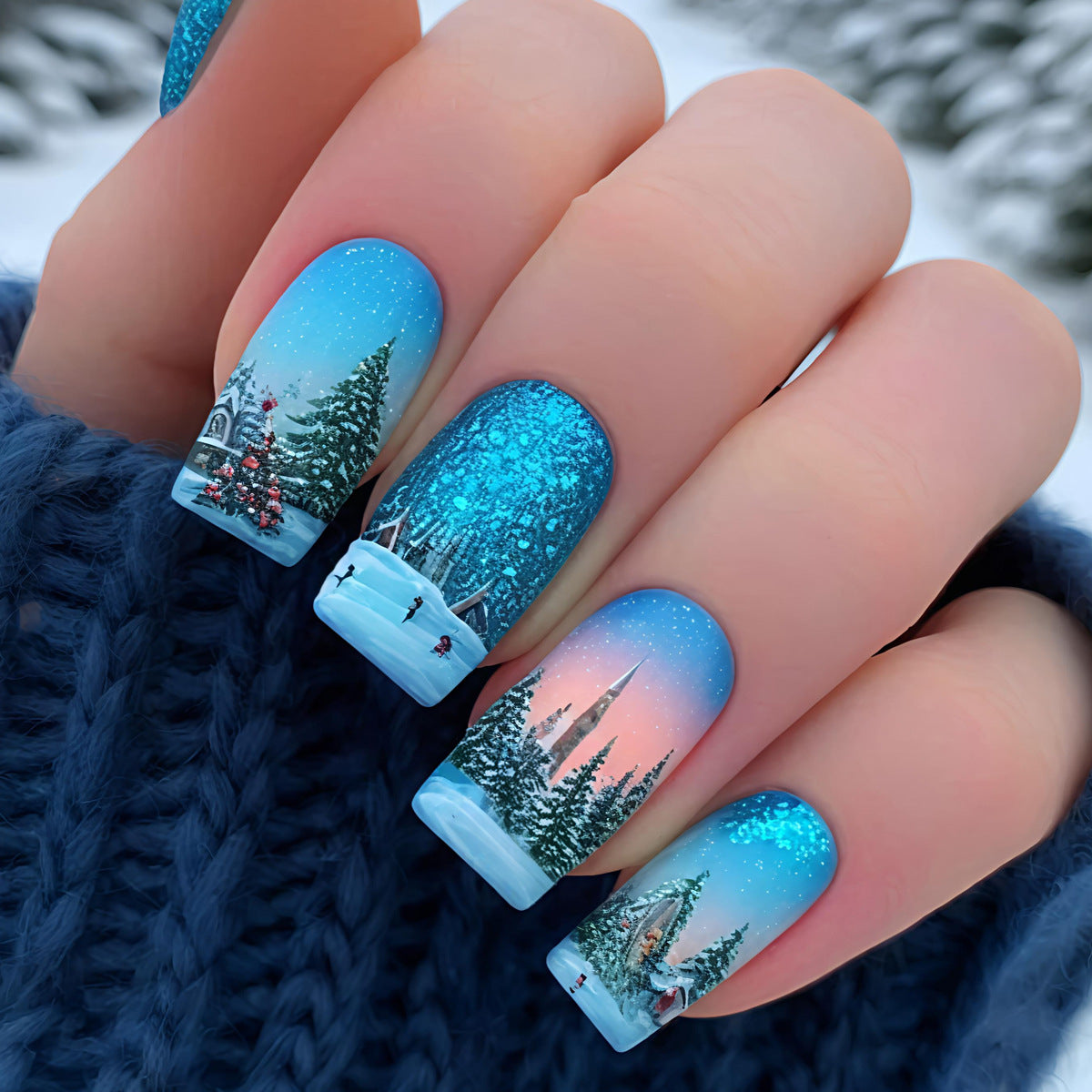Kunstnägel mit Festlichem Winterlandschaftsdesign Brehn