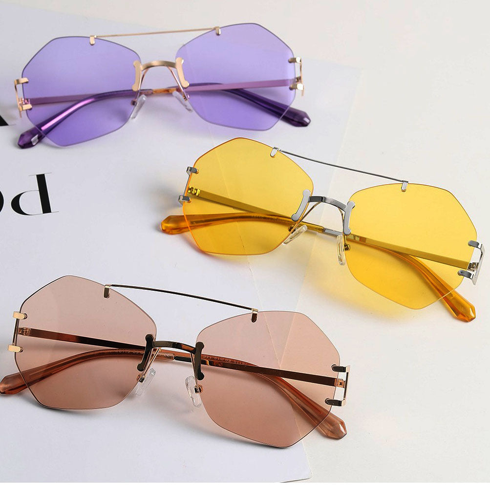 Damen modische achtkantige Sonnenbrille mit filigranem Metallrahmen Brehn