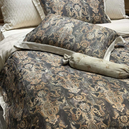 Bettwäschegarnitur Paisley-Jacquard aus Baumwoll-Perkal mit Leinenoptik-Rand