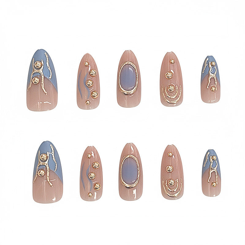 Künstlerisches Metallic Press-On Nagelset Brehn