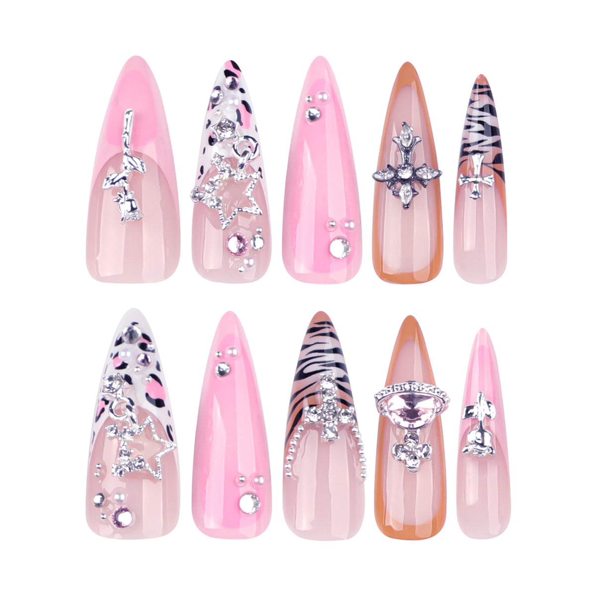 Kunstvolle Stiletto-Nägel mit Glitzer- und Strassverzierungen Brehn