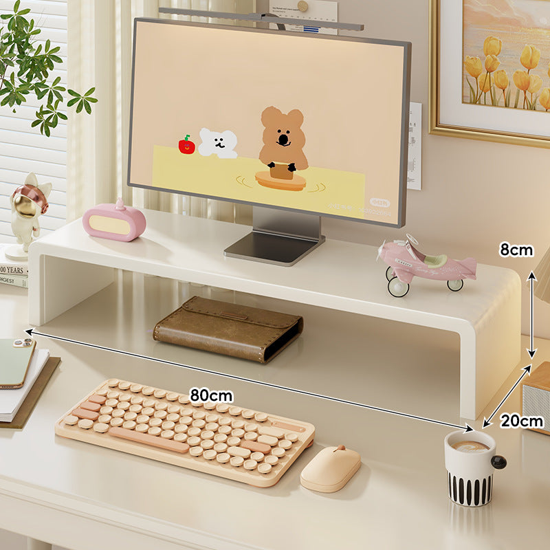 Breite Massivholz Gebogener Desktop Monitorständer mit Unterregalablage
