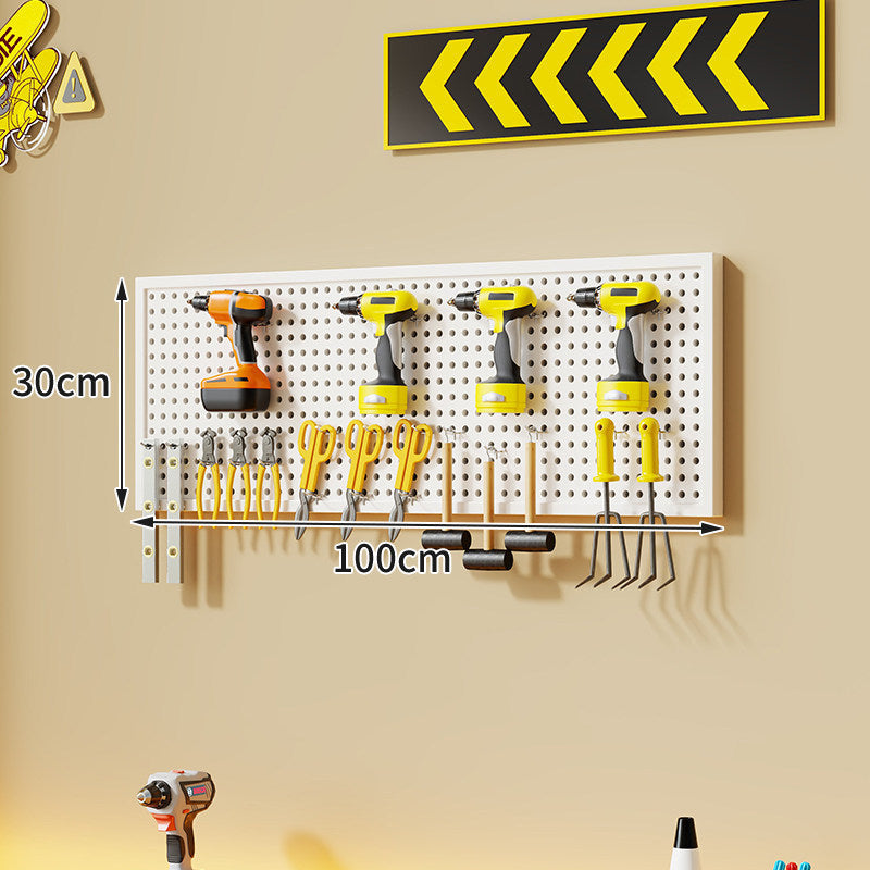 Wandmontierter perforierter Metallwerkzeug-Pegboard-Organizer mit Magnetstreifen und Mehrfachhaken