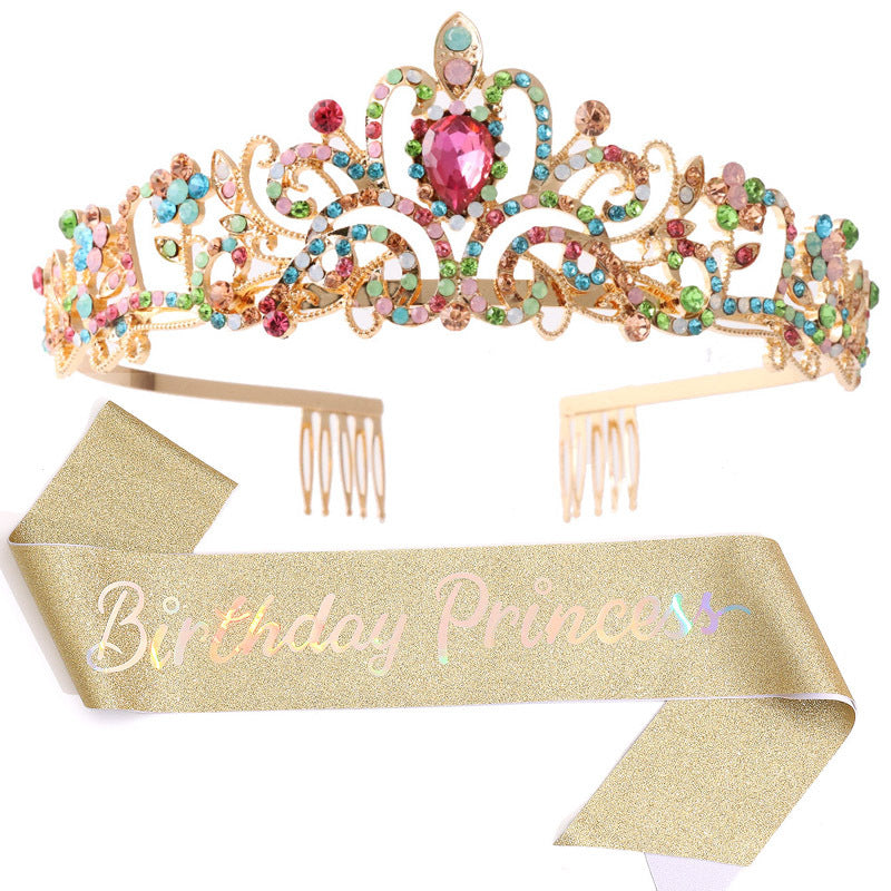 Damen Glitzernde Prinzessinnenkrone mit Birthday Princess Schärpe Brehn