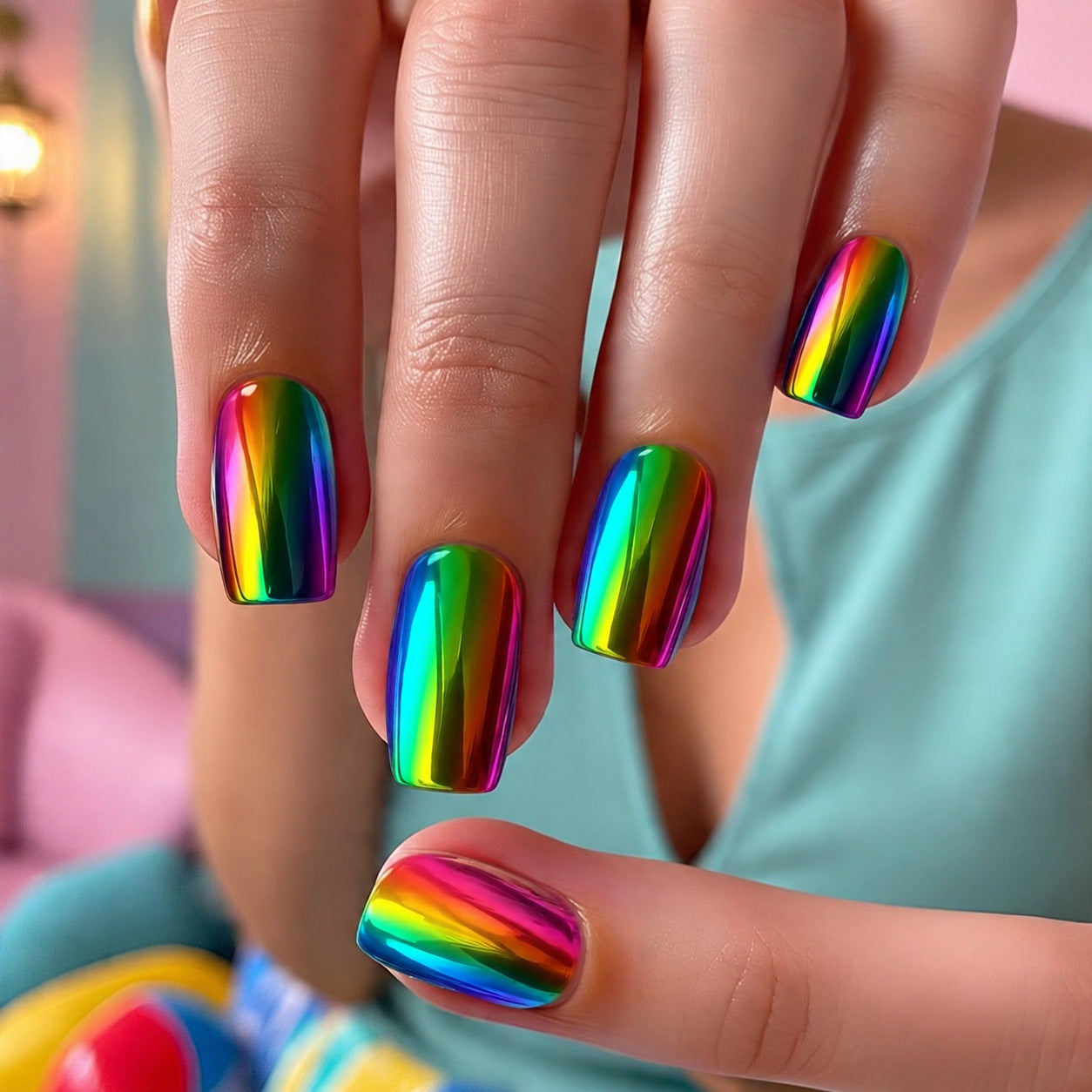 Bunte Kunstnägel im Regenbogen Design Brehn