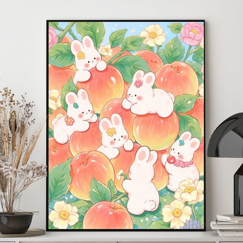 Niedliche Kaninchen-Themen-Illustration Leinwand Kunst Brehn