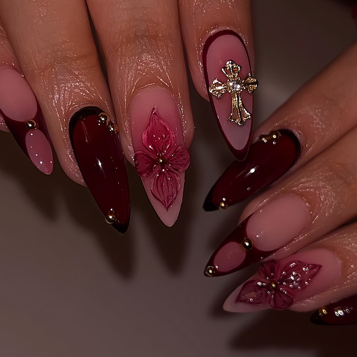 Premium Künstlerische Florale Stiletto Press-On Nägel Brehn