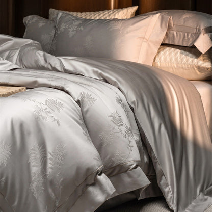 Jacquard Botanical Satin Bettbezug Set mit Kissenbezügen
