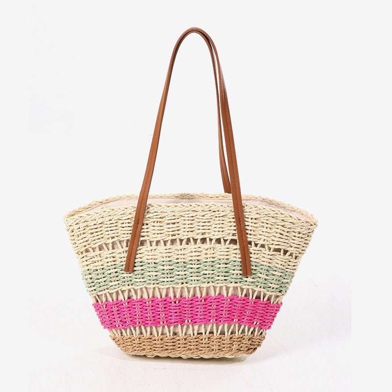 Damen Handgeknüpfte Strandtasche mit eleganten Ledergriffen Brehn