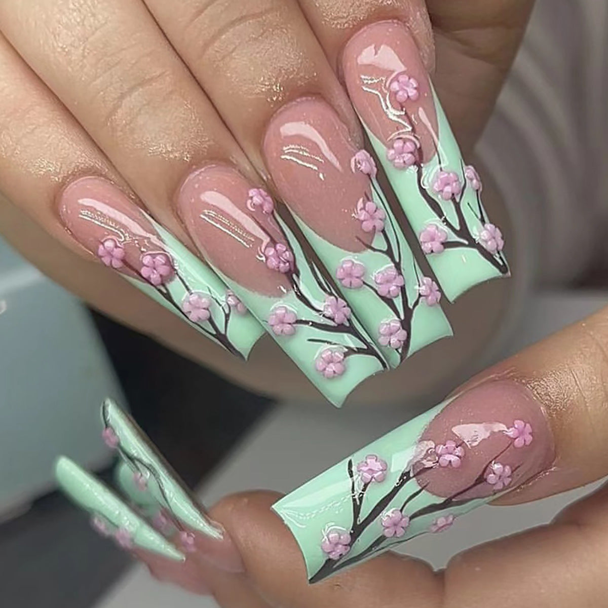 Floral Blossom Stiletto Press-On Nails Brehn