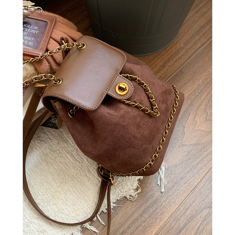 Chic Faux Suede Kordelzug Rucksack Brehn