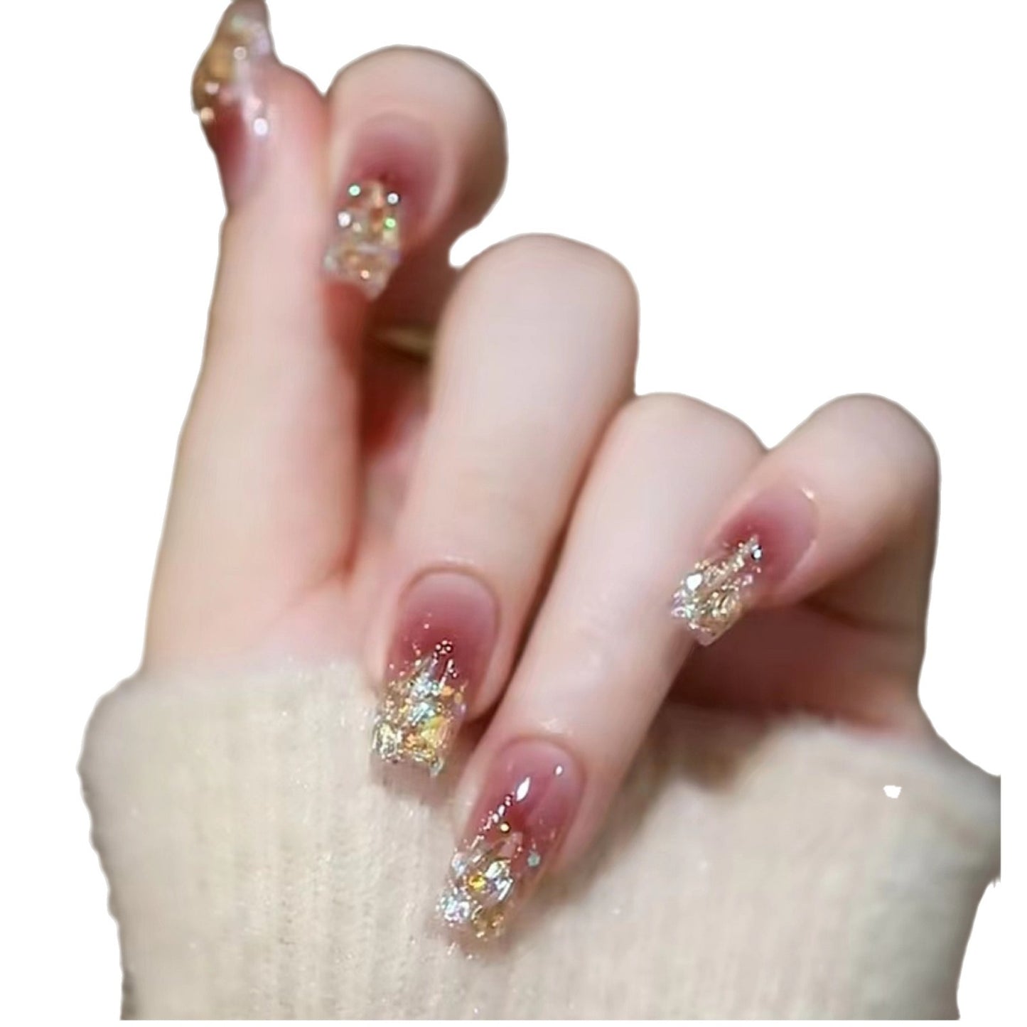 Stilvolle Kunstfingernägel mit Herz-Design und Glitzer Brehn
