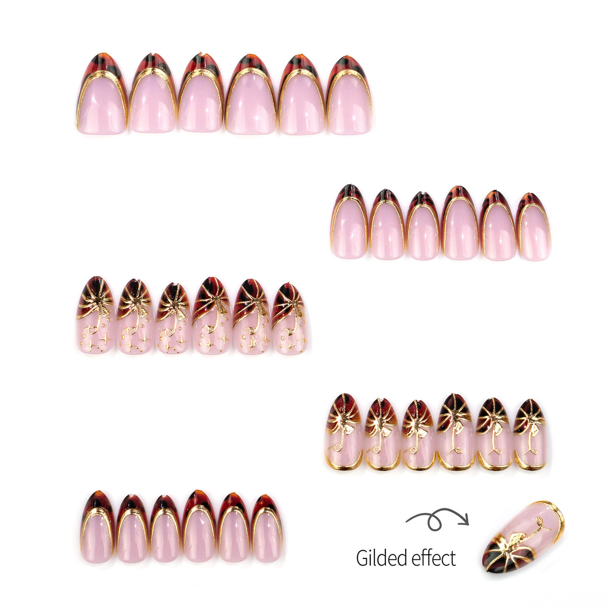 Elegantes Press-On-Nagelset mit hochwertigen Goldakzenten