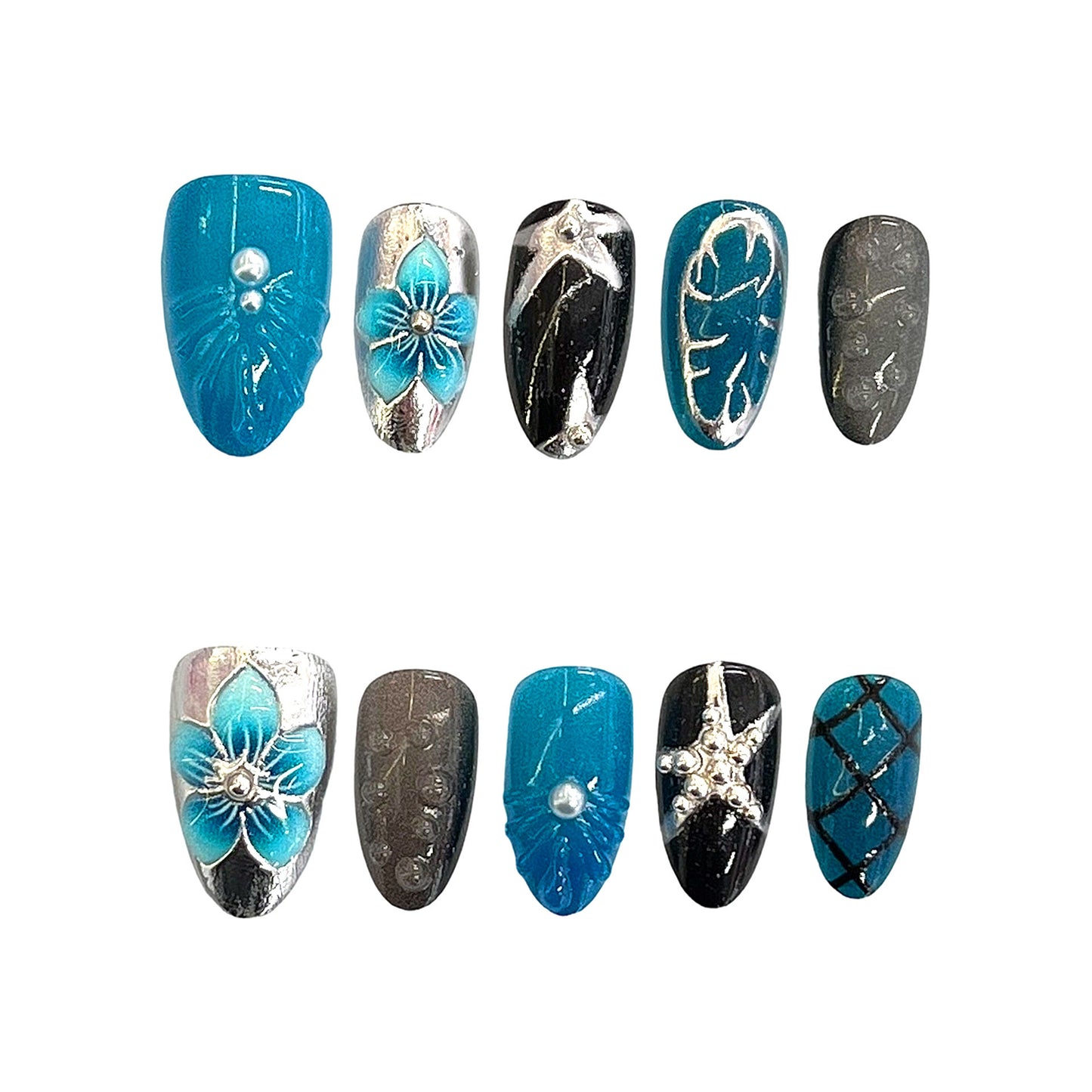 Künstlerisches Press-On-Nagelset mit floralen Motiven Brehn