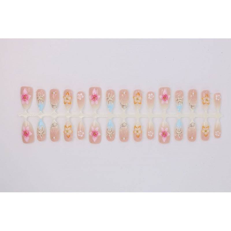 Künstlerisches floral-verziertes Press-On Nagelset Brehn