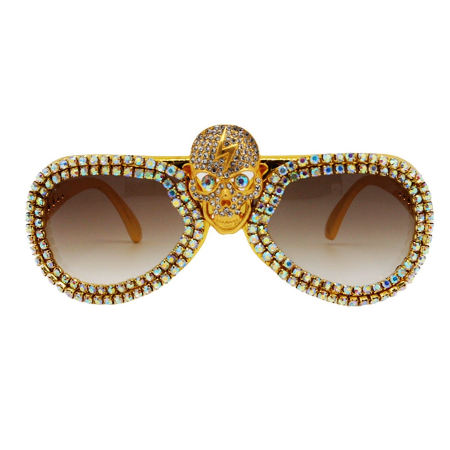 Damen Statement-Sonnenbrille mit außergewöhnlichem Totenkopf-Design und funkelndem Strassrahmen Brehn