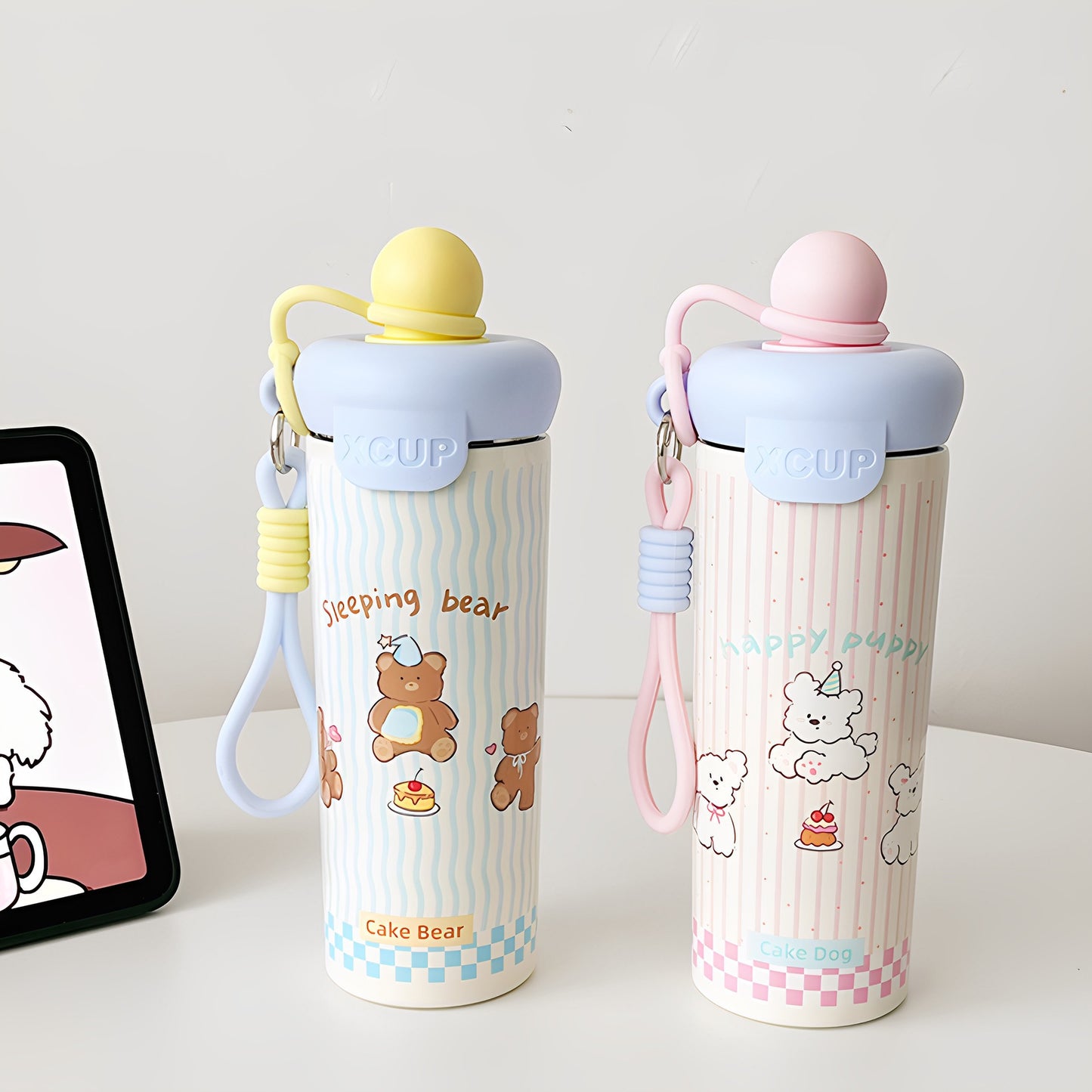 Damen Freizeit-Trinkflasche mit niedlichem Katzenmotiv Brehn