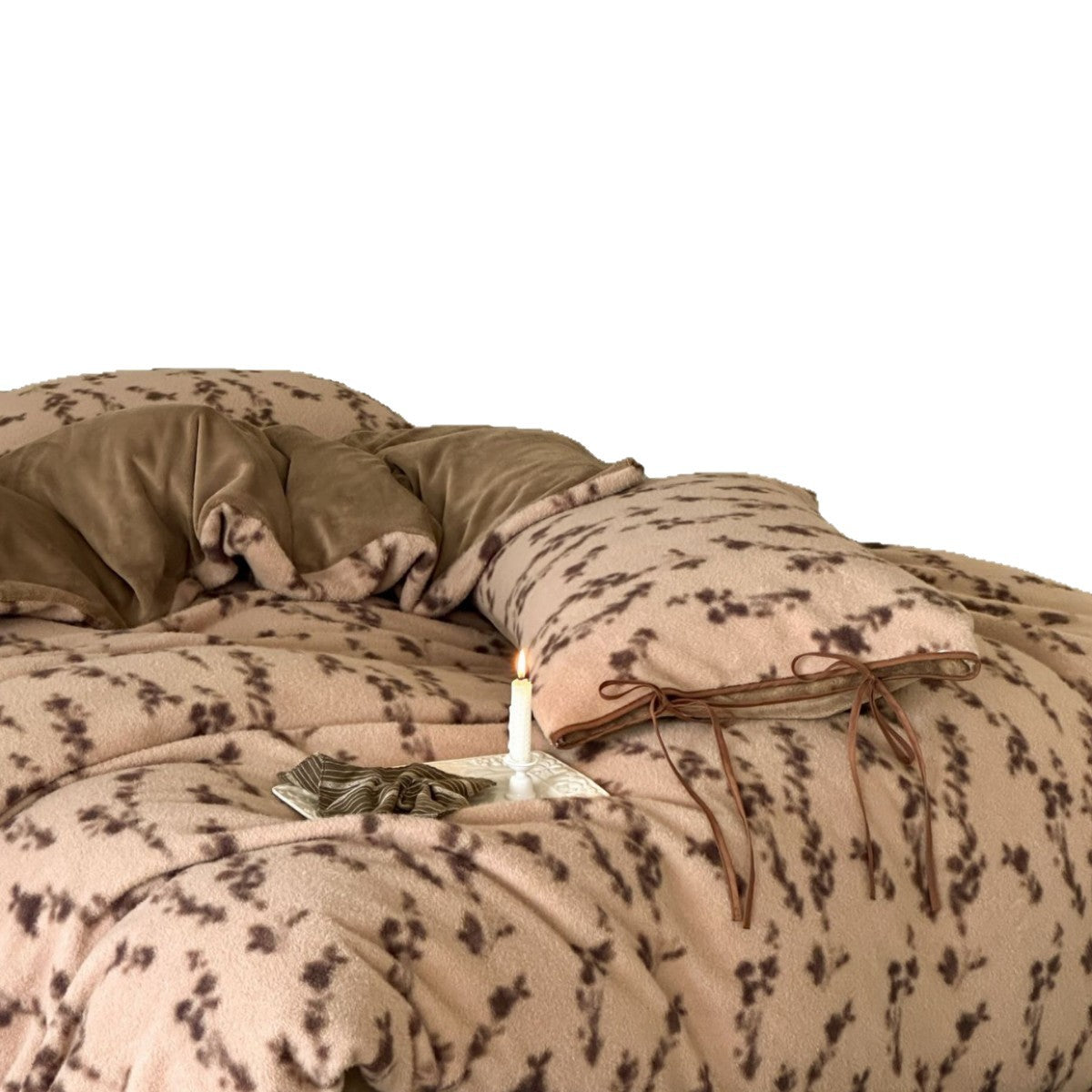 Wendbare Plüsch-Fleece-Bettbezugset mit Schlips-Ecken-Riemen