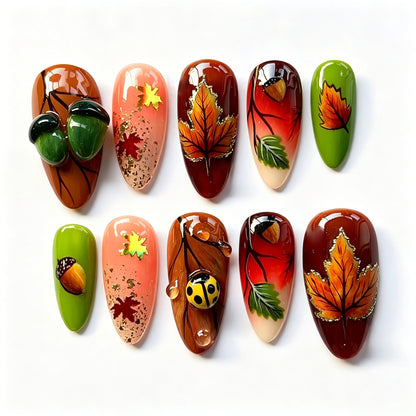 Herbst-inspiriertes Press-On Nagelkunst-Set Brehn