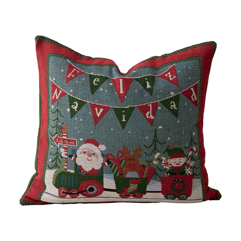 Weihnachtlicher Tapisserie-Kissenbezug mit Santa‑Motiv und gobelinartiger Webstruktur Brehn