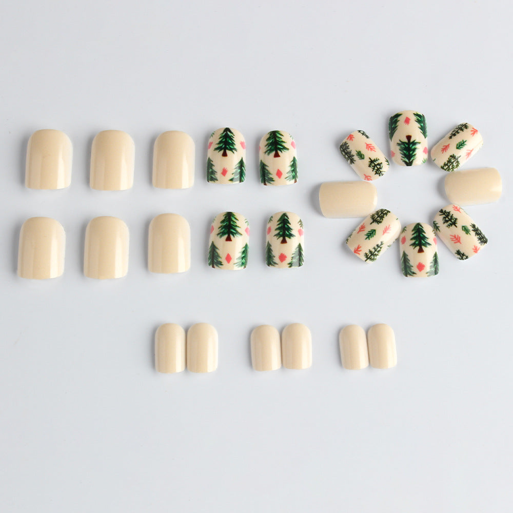 Künstlerisches Press-On Nagelset mit Woodland Design Brehn