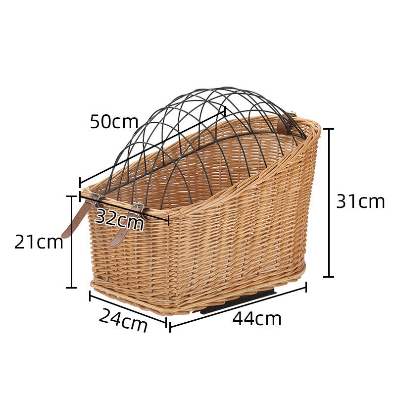 Front-Montage Rattan Fahrrad Haustierträgerkorb mit faltbarem metallenen Sicherheitsdome und verstellbaren Leder-Riemen Brehn