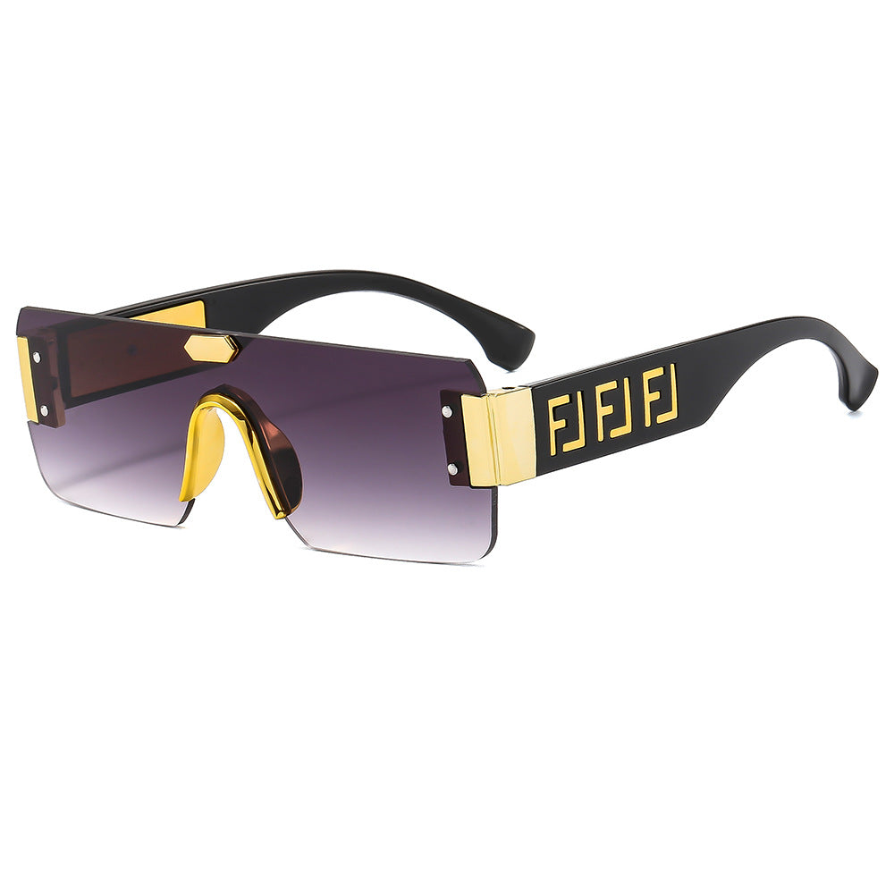 Damen futuristische Oversize-Sonnenbrille mit Metall-Details Brehn