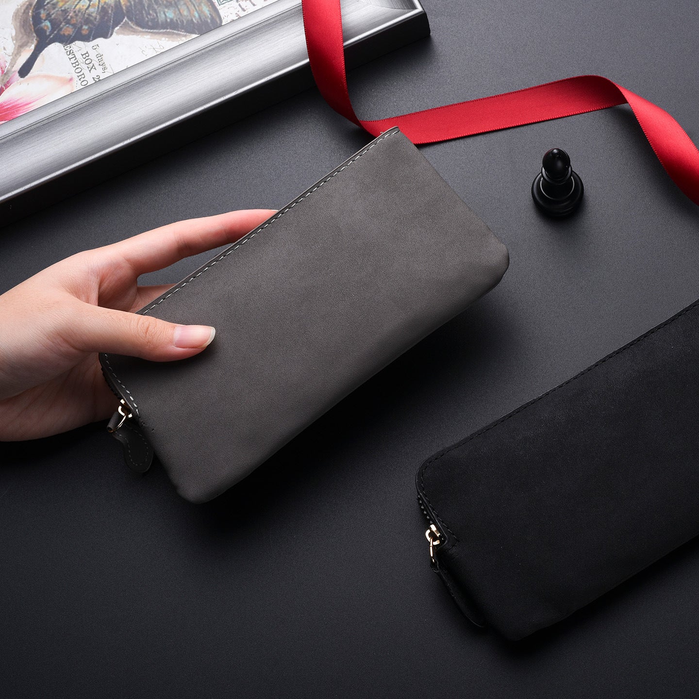 Premium Leder Reißverschluss Geldbörsen Organizer Brehn