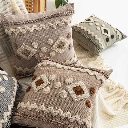 Texturiertes Boho geometrisches tufted Kissen mit geflochtenem Rand und abnehmbarem Reißverschlussbezug