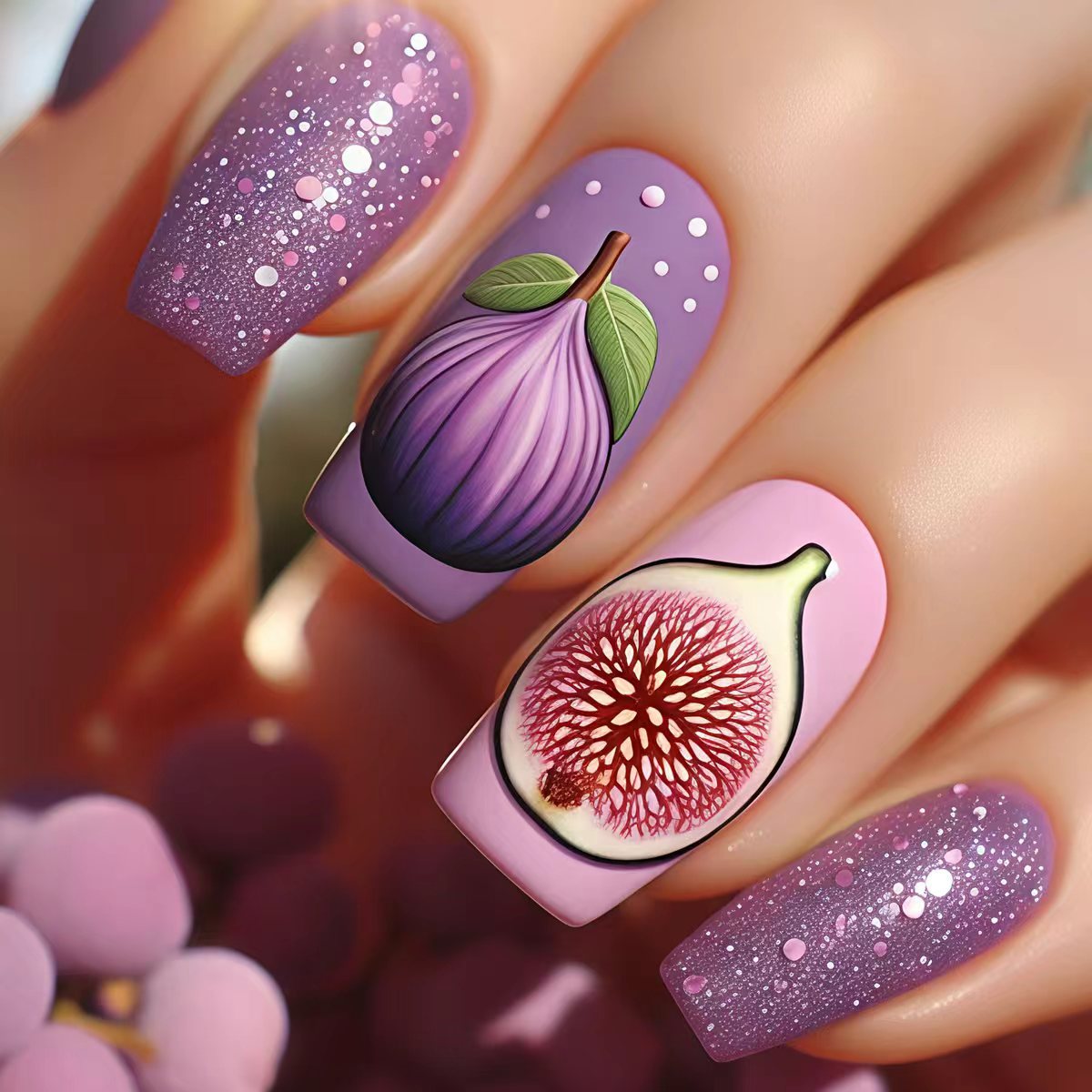 Kunstnägel mit Elegantem Feigenmotiven Brehn