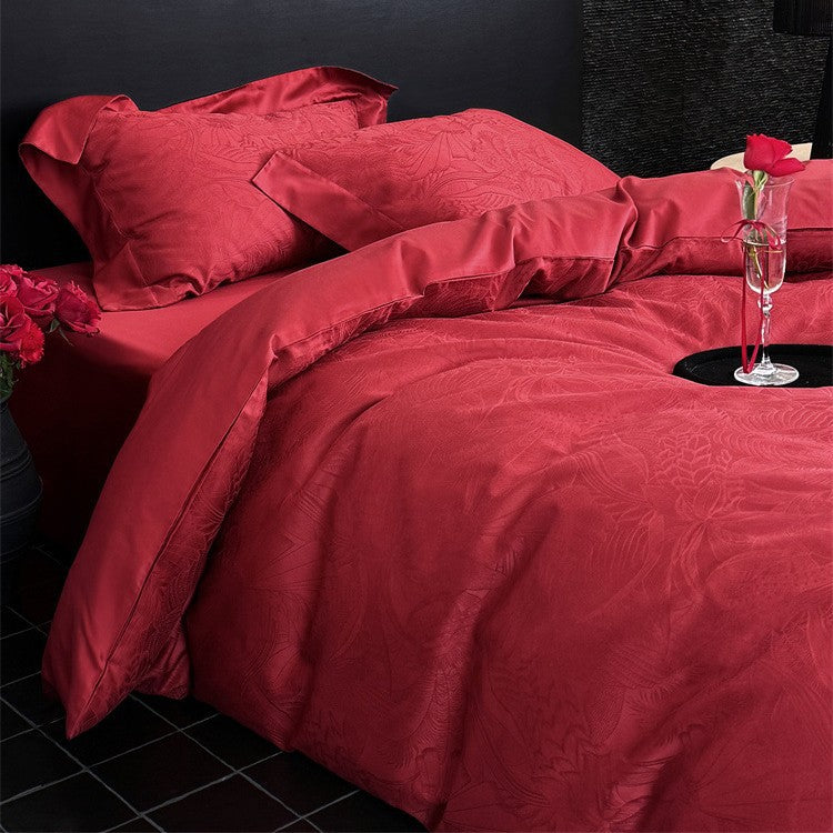 Jacquard-Bettwäsche-Garnitur aus Baumwollsatin mit dezentem Blumenrelief und Hotelverschluss Brehn