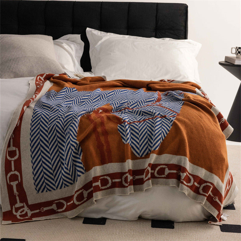 Übergroße Jacquard-Wabenstrick-Bettdecke mit reiterlichem Zügelrand