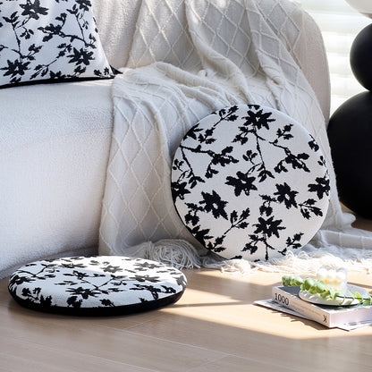 Rundes Sitzkissen mit gesteppter Polsterung, floralem Jacquard‑Bezug und Anti‑Rutsch‑Rückseite Brehn