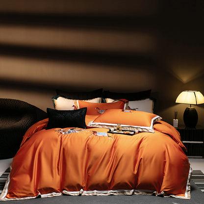 Luxus Satin bestickte Bettbezugset mit Pferdemotiv