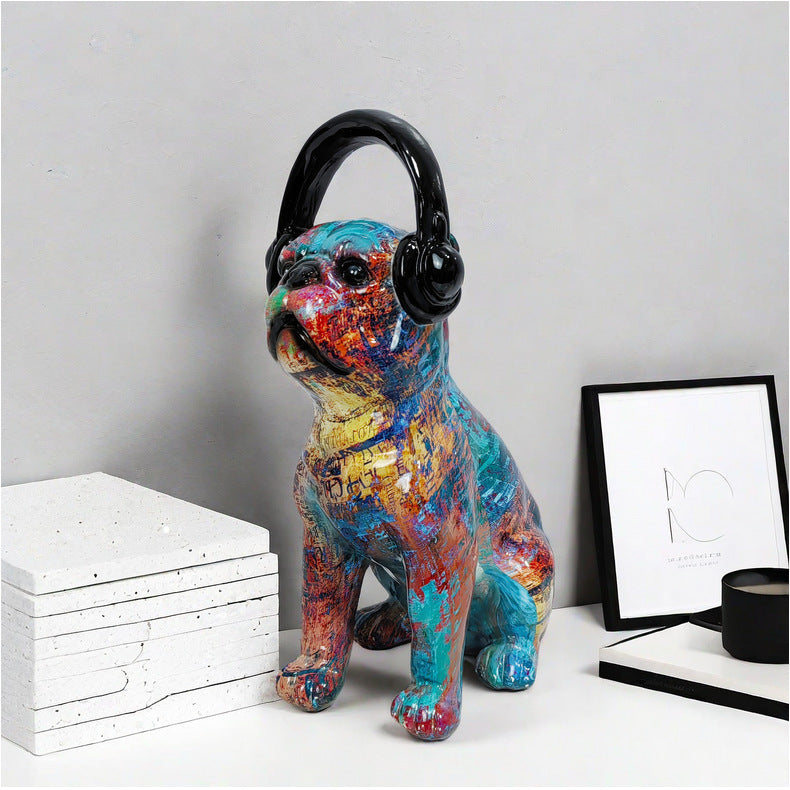 Kreative Bulldoggen Skulptur mit Kopfhörern Brehn