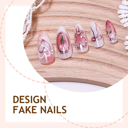 Kunstnagelset mit romantischen Herzen und Schleifen-Design Brehn