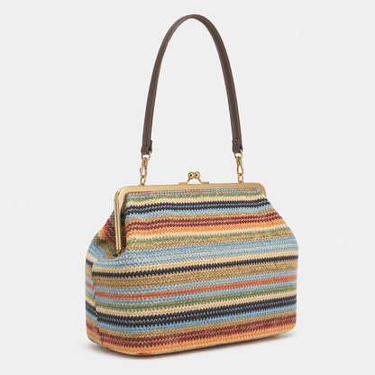 Handgefertigte Mehrfarbige Gestreifte Strick-Schultertasche