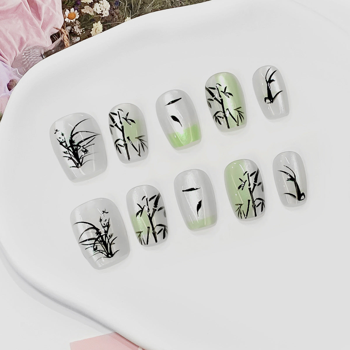 Künstliche Nagelspitzen mit Bambus-Design Brehn