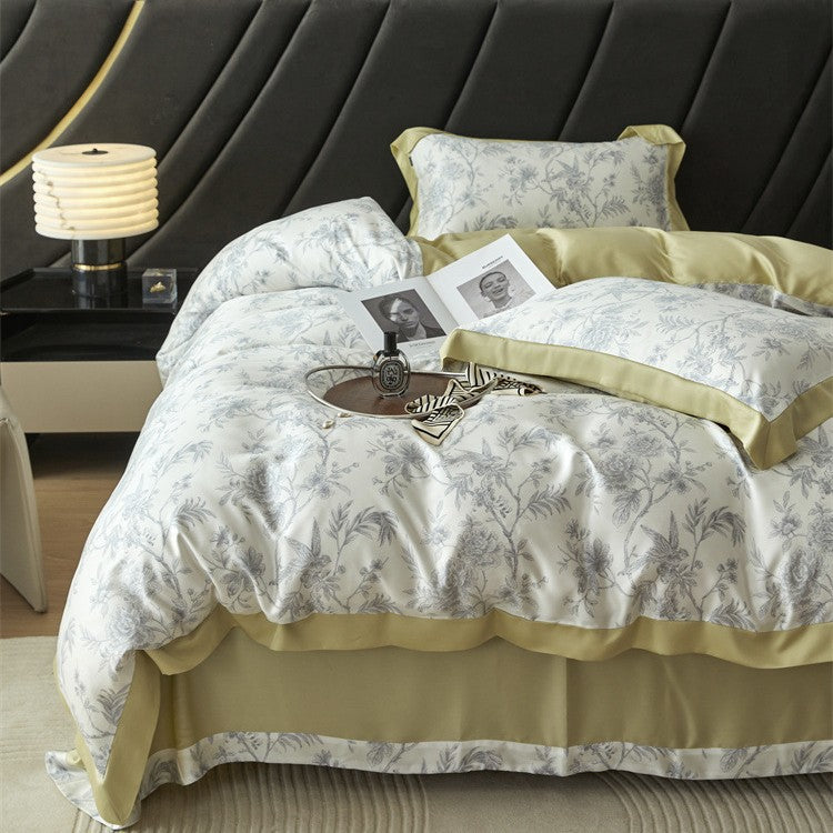 Luxuriöse Satin-Bettwäsche-Garnitur mit geometrischem Jacquardmuster und Satinbesatz Brehn