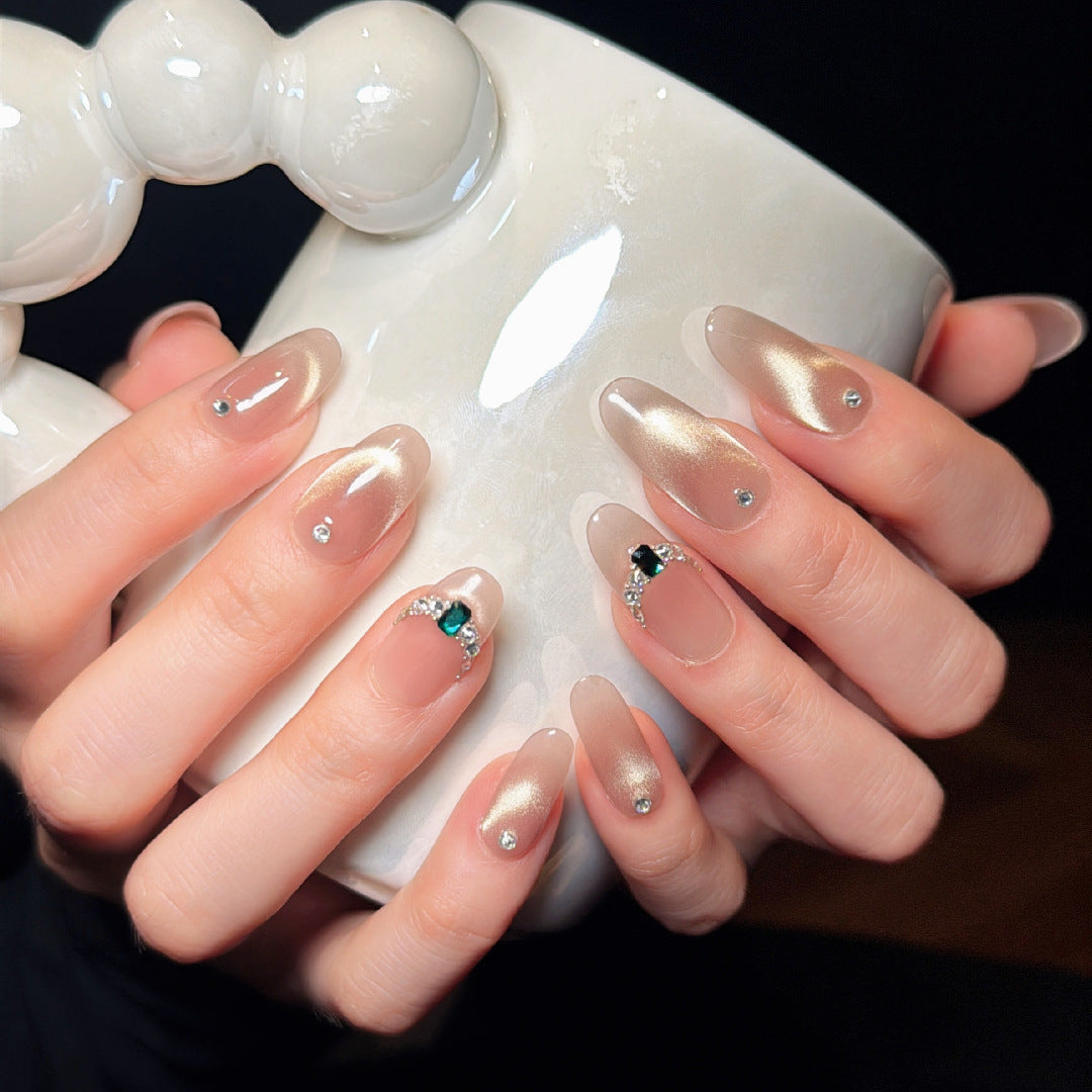 Elegante Strass Ombre Klebe-Nägel Brehn