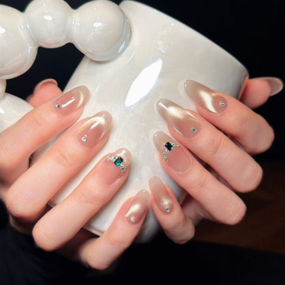 Elegante Strass Ombre Klebe-Nägel Brehn